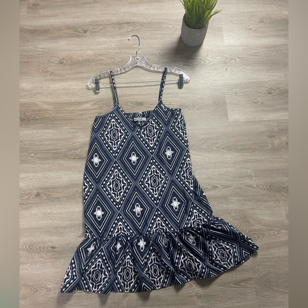 Bailey Blue Navy and White Geometric Diamond Print Mini Dress